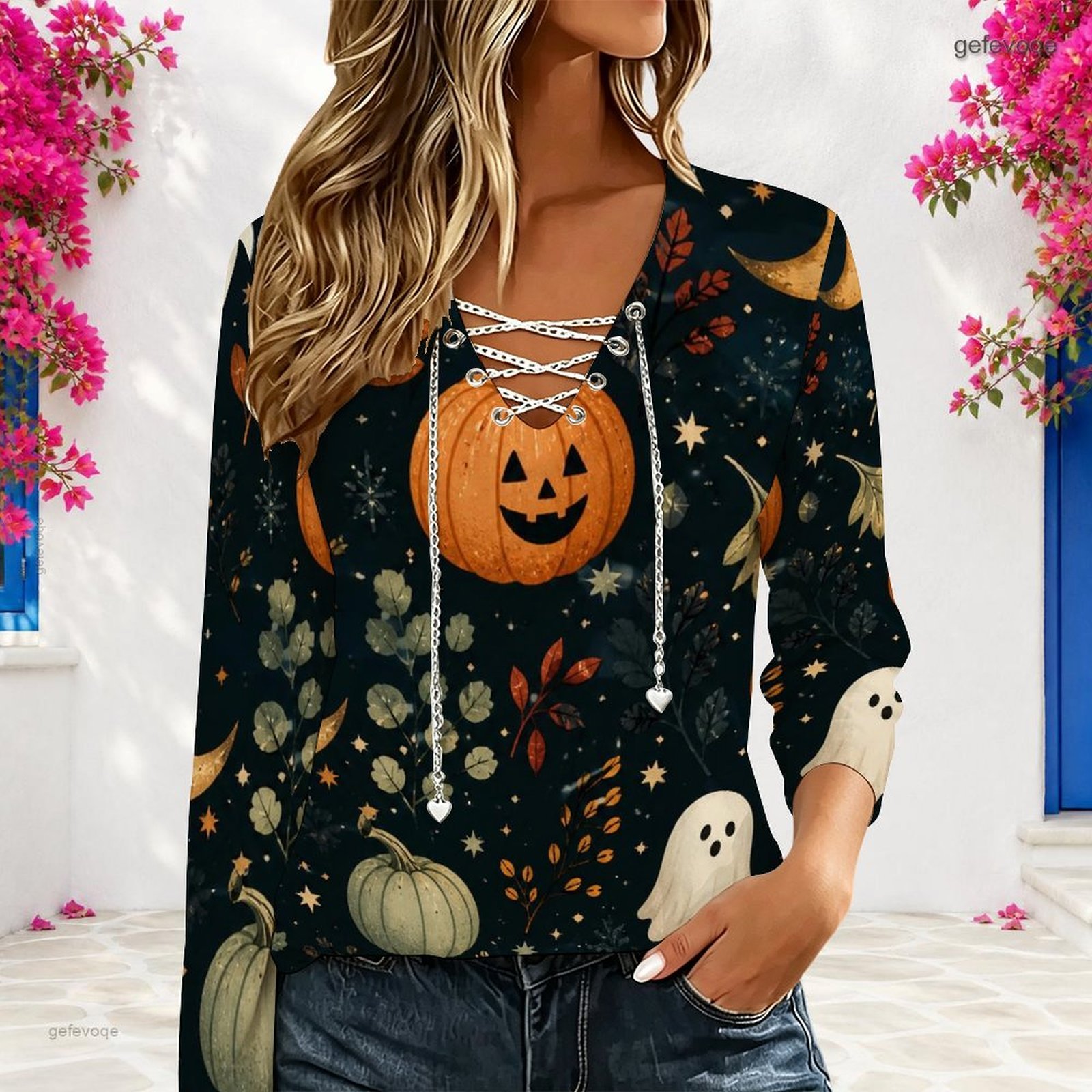Women V Neck Long Sleeve Top M - огляд і ціна Blouses