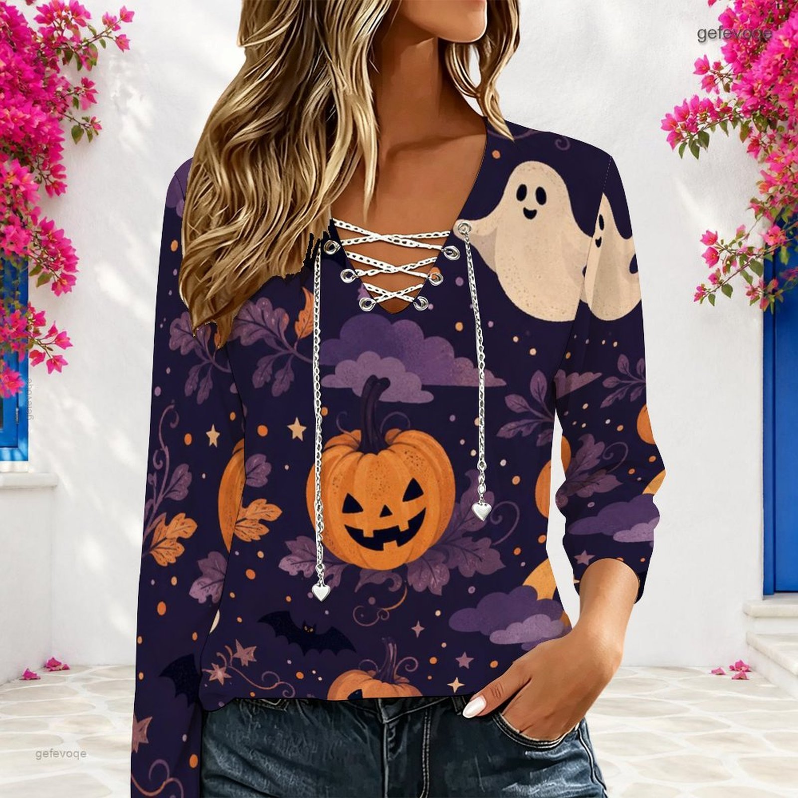 Women V Neck Long Sleeve Top M - огляд і ціна Blouses