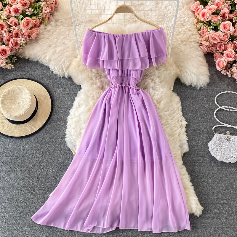 Yellow Solid Women's Beach Dre - огляд і ціна Off Shoulder Puff Sleeve Sundress