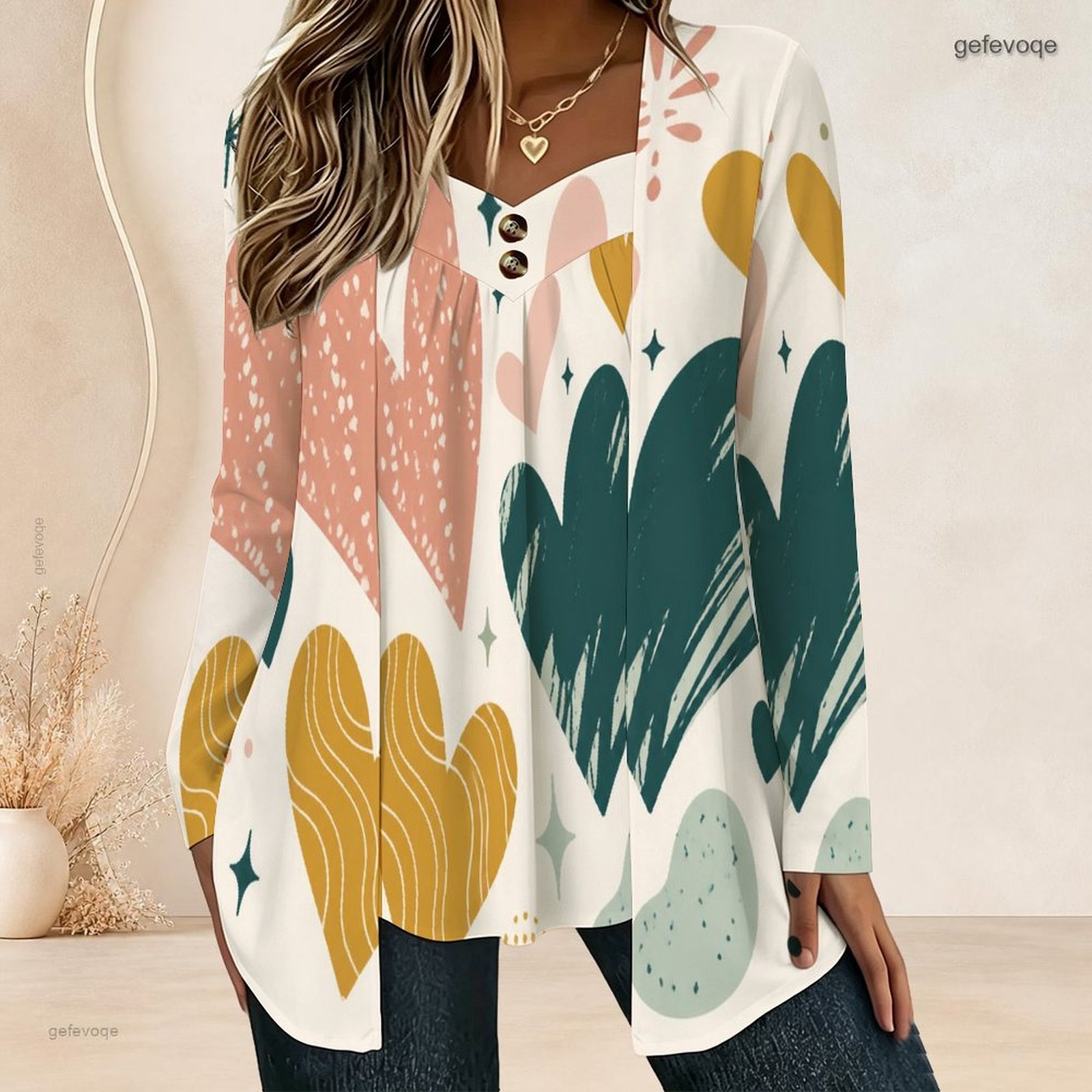 Women Fake Two Piece Long Slee - огляд і ціна Blouses