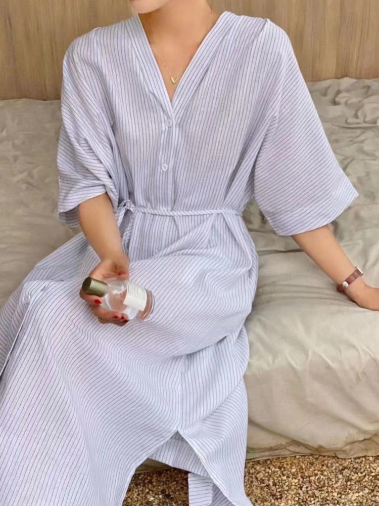 Summer Vintage Striped Linen S - огляд і ціна Casual Loose Linen Shirt Dress
