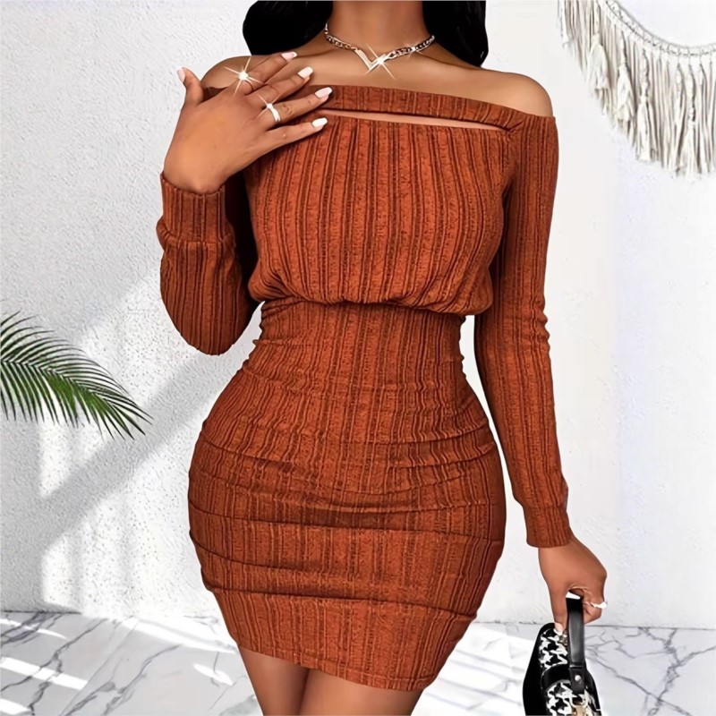 Women's Fashion Dress Spring A - огляд і ціна Bodycon Long Sleeve Ribbed Dress
