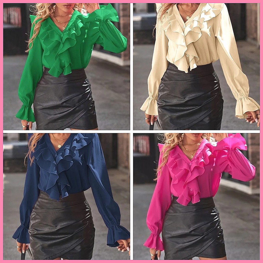 2025 Fashion V-Neck Ruffle Fla - огляд і ціна Blouses