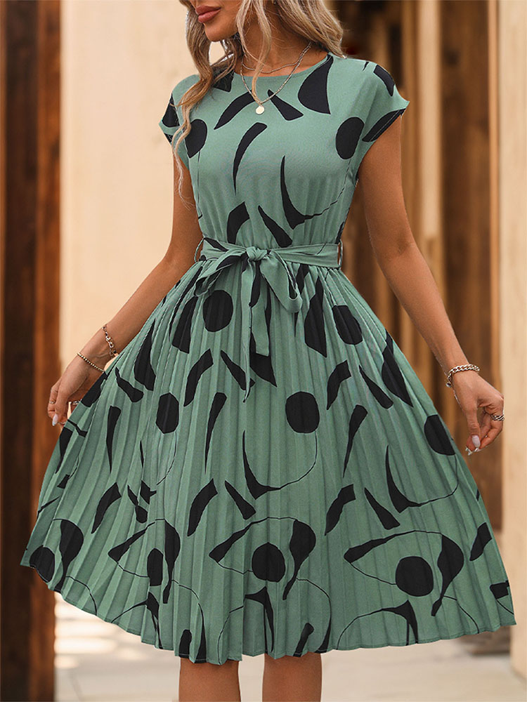 Spring Summer Women O Neck Ple - огляд і ціна French Vintage Floral Midi Dress