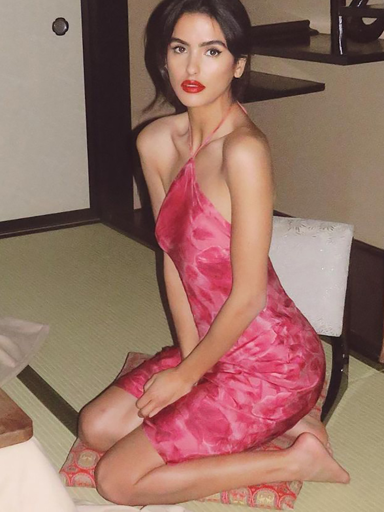 Dulzura Rose Print Lace Up Hal - огляд і ціна Y2K Backless Halter Mini Dress