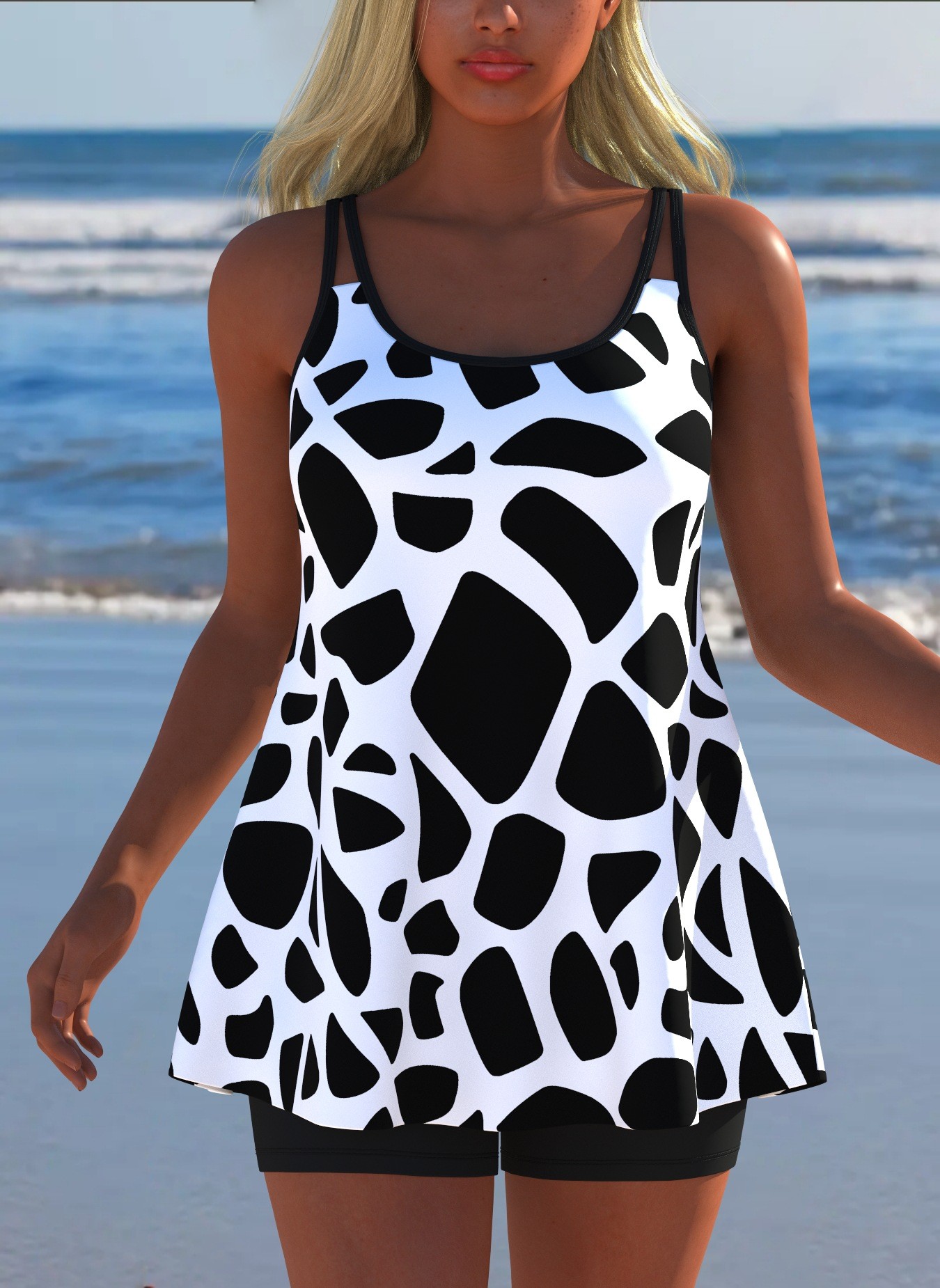 Black White Print Tankini Slee - огляд і ціна Tops