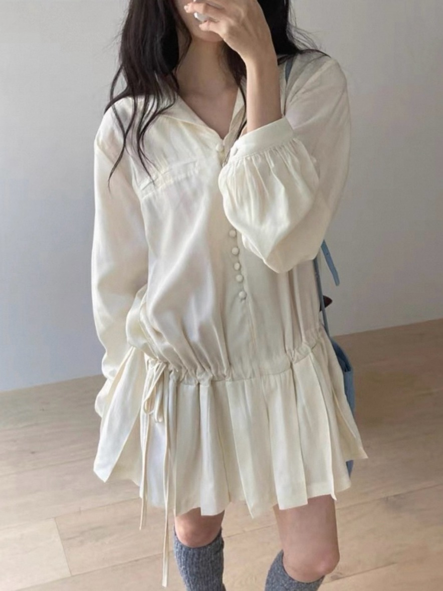 Slimming Long Sleeve Shirt Dre - огляд і ціна Korean Style A Line Shirt Dress