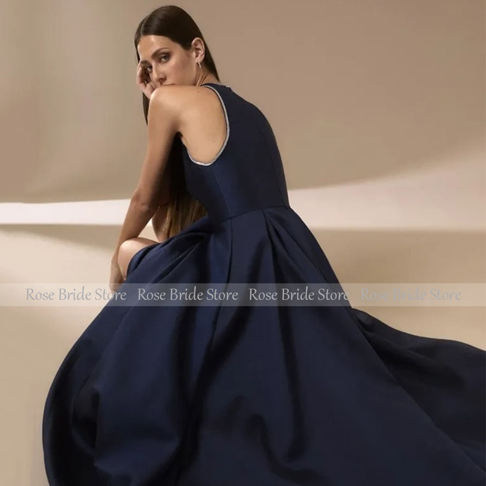 Navy Blue Satin Evening Dresse - огляд і ціна Elegant Satin Evening Gown Split